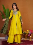 3DESIGNER ROMAN SILK MULTI EMBROIDERY THREAD WITH BEAUTIFUL HAND WORK TOP PALAZZO WITH DUPATTA FESTIVE WEAR WHOLESALE PRICE ETHNIC GARMENT (22)