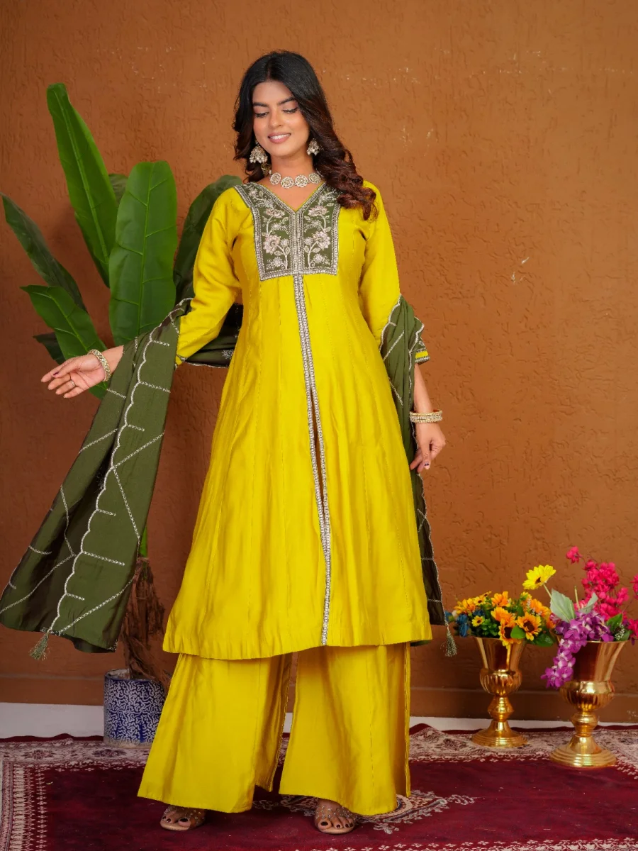 3DESIGNER ROMAN SILK MULTI EMBROIDERY THREAD WITH BEAUTIFUL HAND WORK TOP PALAZZO WITH DUPATTA FESTIVE WEAR WHOLESALE PRICE ETHNIC GARMENT (26)