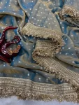 DESIGNER TABBY SILK FLORAL PRINT WITH BEADS AND CUTDANA HANDWORK SAREE WITH UNSTITCHED BLOUSE WEDDING WEAR WHOLESALE PRICE ETHNIC GARMENT (9)