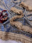 3DESIGNER TABBY SILK FLORAL PRINT WITH BEADS AND CUTDANA HANDWORK SAREE WITH UNSTITCHED BLOUSE WEDDING WEAR WHOLESALE PRICE ETHNIC GARMENT (14)