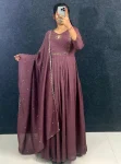 DESIGNER VICHITRA SILK HANDWORK GOWN WITH DUPATTA WINE