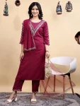 FANCY BLEND COTTON EMBROIDERY WORK TOP BOTTOM WITH DUPATTA WINE