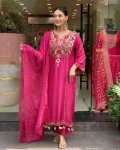 3FANCY CHANDERI SILK SEQUENCE CODING EMBROIDERY WORK TOP BOTTOM WITH DUPATTA FESTIVE WEAR WHOLESALE PRICE ETHNIC GARMENT (22)