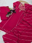 3FANCY CHANDERI SILK SEQUENCE CODING EMBROIDERY WORK TOP BOTTOM WITH DUPATTA FESTIVE WEAR WHOLESALE PRICE ETHNIC GARMENT (22)