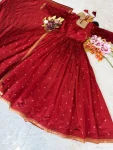 3FANCY HANDLOOK COTTON ZARI WEAVING BUTTI WORK GOWN WITH DUPATTA FESTIVE WEAR WHOLESALE PRICE ETHNIC GARMENT (12)
