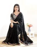 3MODERN RANGOLI SILK EMBROIDERY SEQUENCE WITH MULTI THREAD AND CUT WORK LACE SAREE WITH STITCHED BLOUSE WEDDING WEAR WHOLESALE PRICE ETHNIC GARMENT (14)