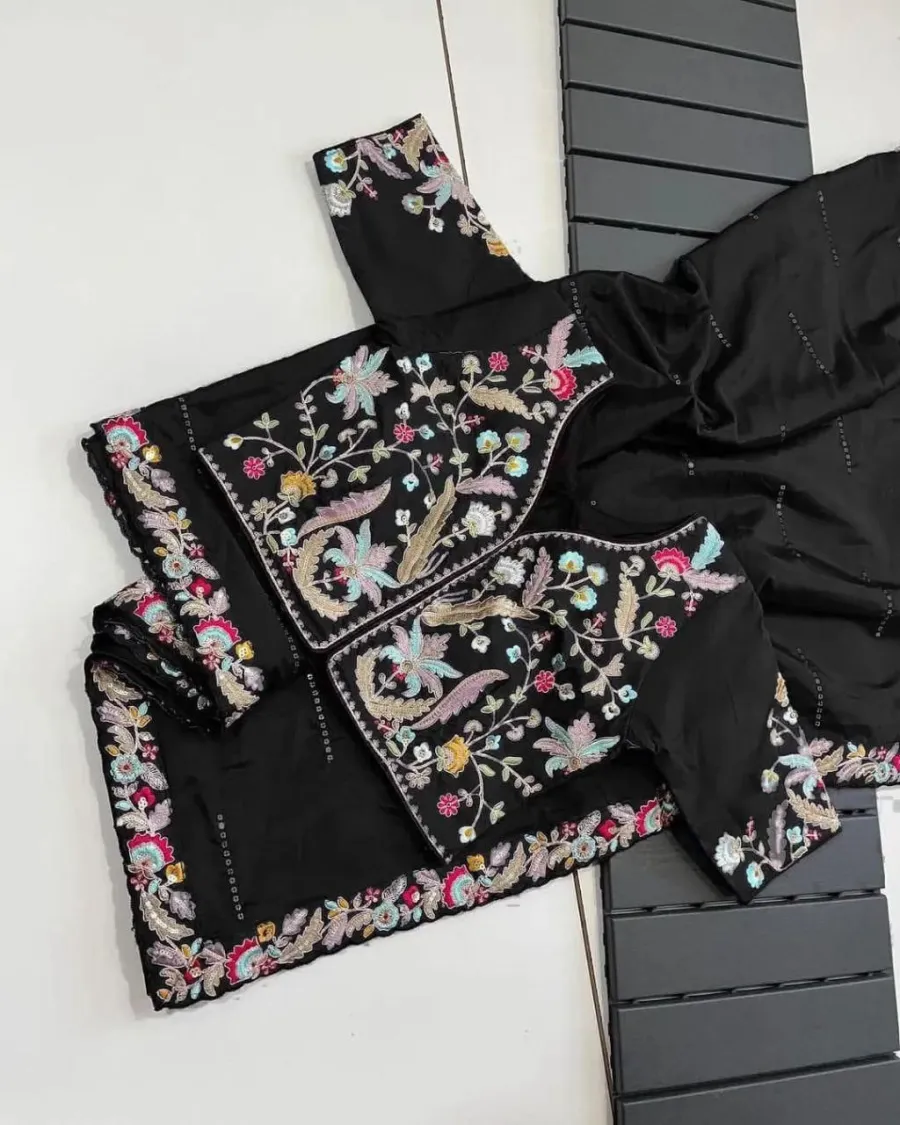 3MODERN RANGOLI SILK EMBROIDERY SEQUENCE WITH MULTI THREAD AND CUT WORK LACE SAREE WITH STITCHED BLOUSE WEDDING WEAR WHOLESALE PRICE ETHNIC GARMENT (13)