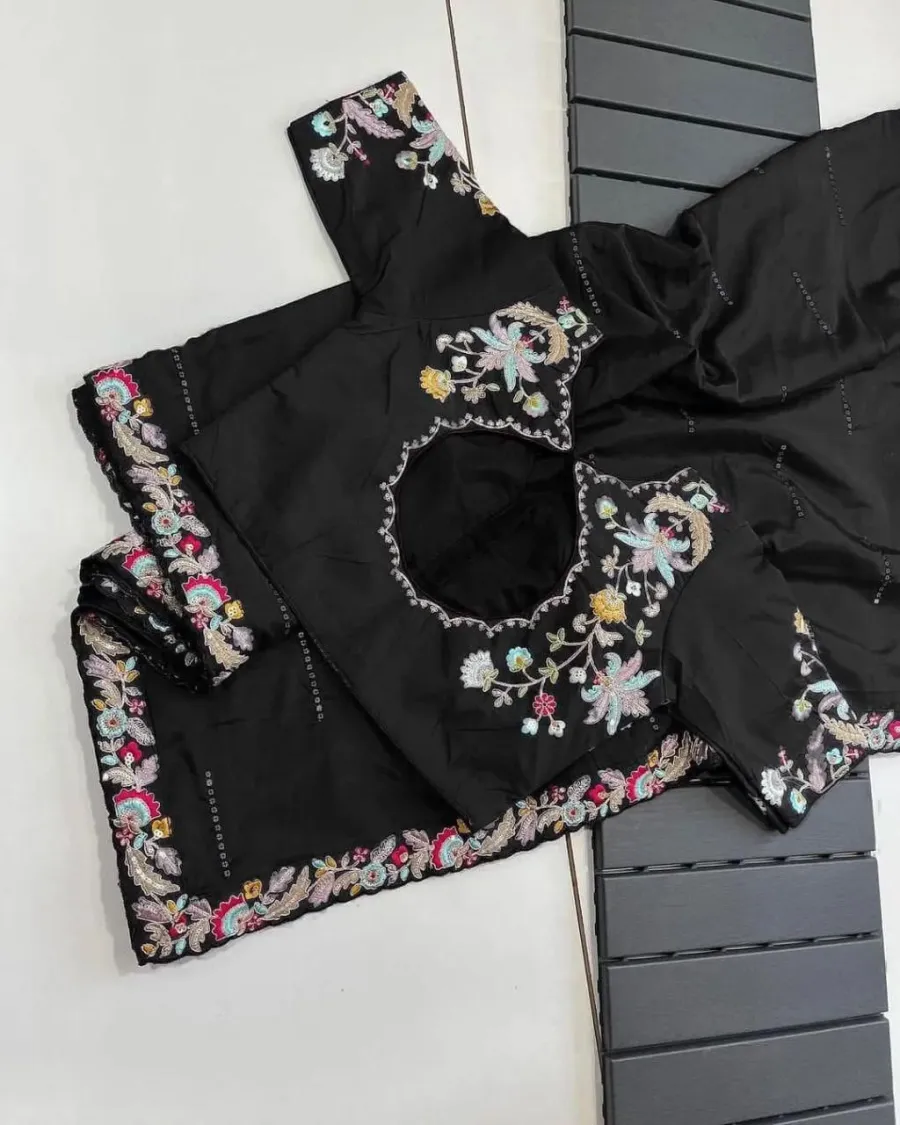 3MODERN RANGOLI SILK EMBROIDERY SEQUENCE WITH MULTI THREAD AND CUT WORK LACE SAREE WITH STITCHED BLOUSE WEDDING WEAR WHOLESALE PRICE ETHNIC GARMENT (15)