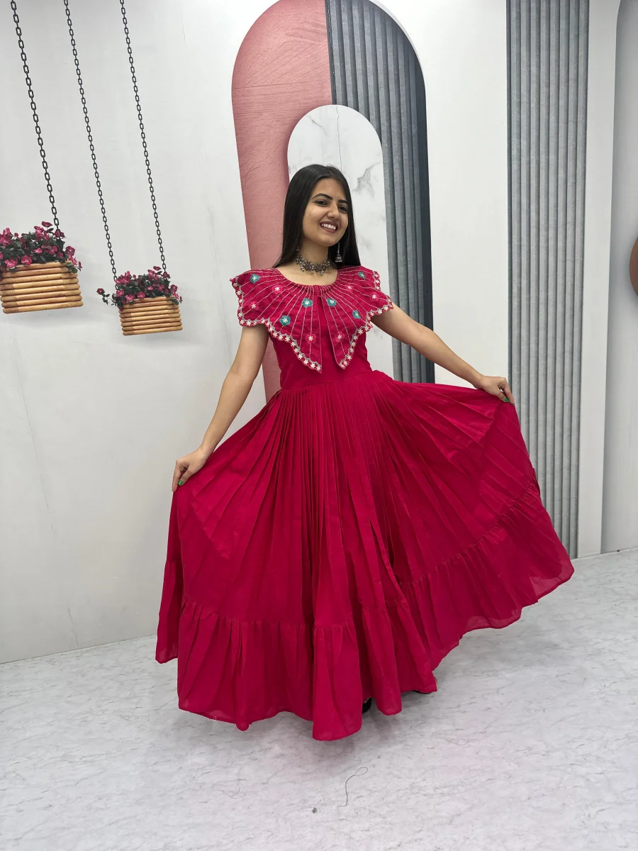 3MODERN ROMAN EMBROIDERY THREAD & KHATLI WORK GOWN FESTIVE WEAR WHOLESALE PRICE ETHNIC GARMENT (21)