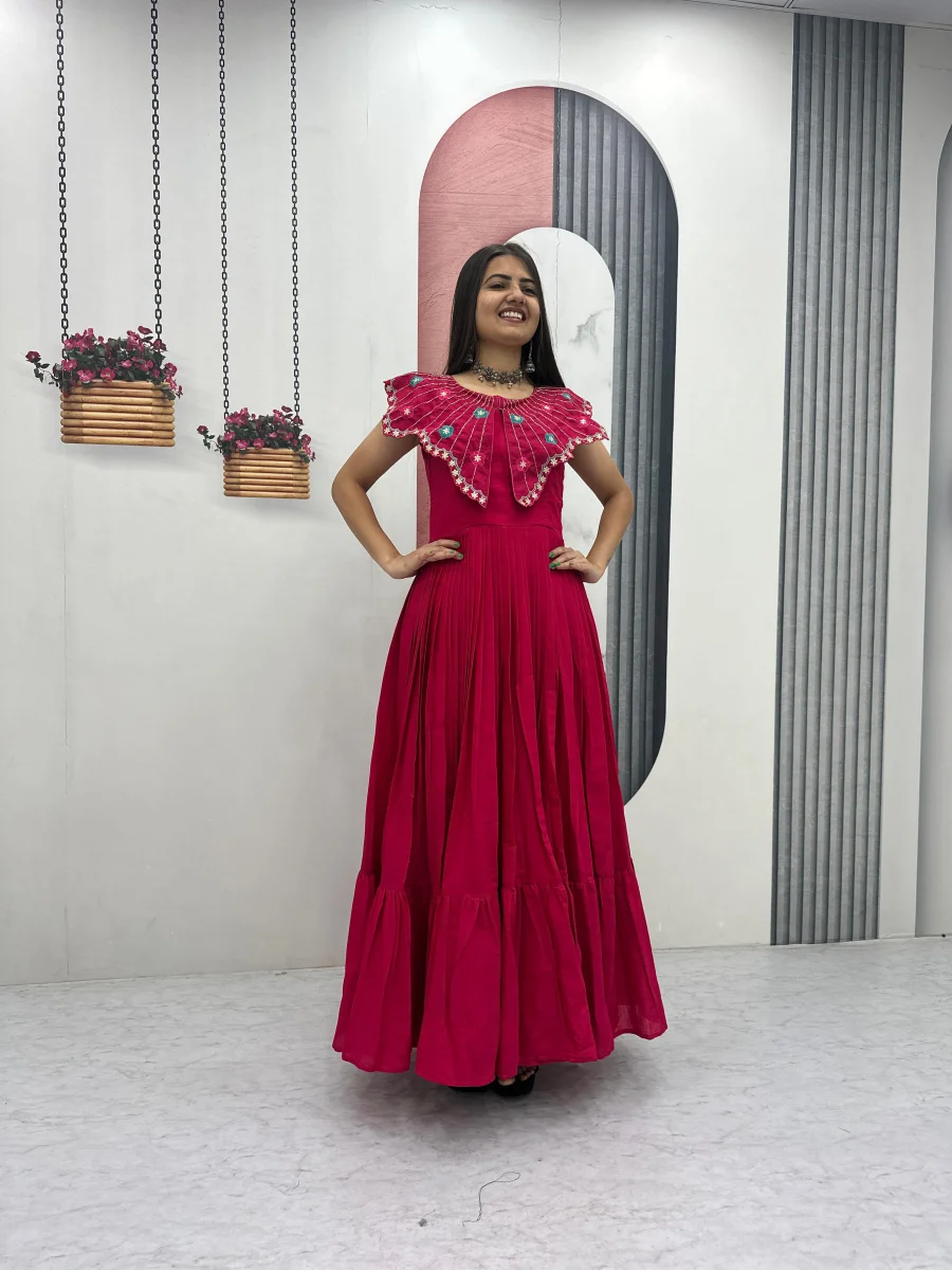 3MODERN ROMAN EMBROIDERY THREAD & KHATLI WORK GOWN FESTIVE WEAR WHOLESALE PRICE ETHNIC GARMENT (23)