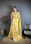 NEW ARRIVAL BANARASI TISSUE SILK WEAVING ZARI WORK SAREE WITH UNSTITCHED BLOUSE LIGHT YELLOW