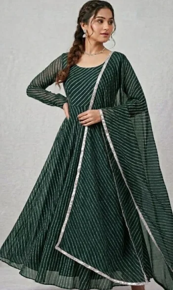 NEW ARRIVAL GEORGETTE PRINT WORK GOWN WITH DUPATTA GREEN