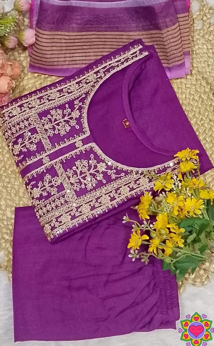 3NEW ARRIVAL SLUB COTTON CUT PASTE EMBROIDERY WORK TOP BOTTOM WITH DUPATTA FESTIVE WEAR WHOLESALE PRICE ETHNIC GARMENT (32)