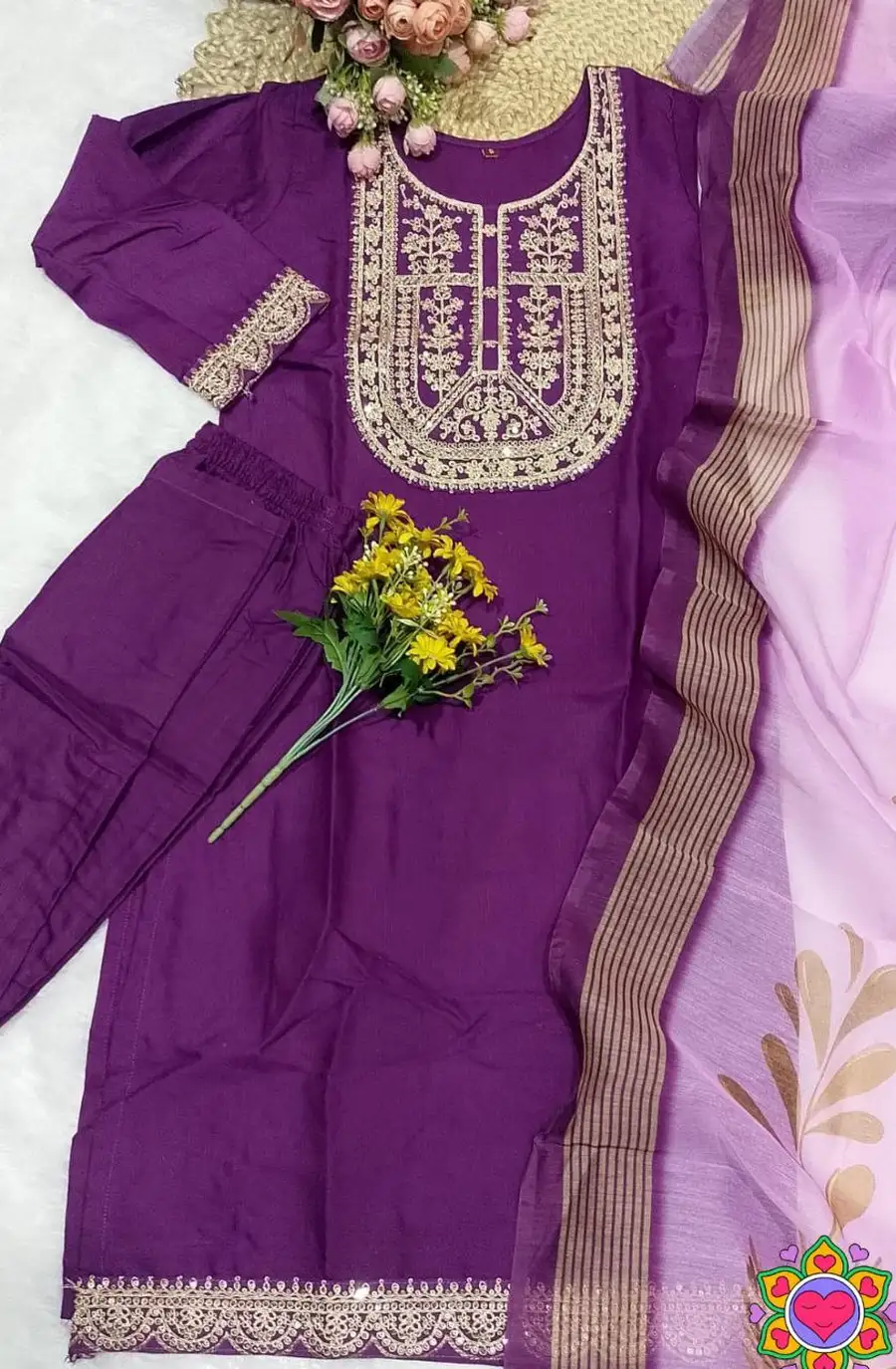 3NEW ARRIVAL SLUB COTTON CUT PASTE EMBROIDERY WORK TOP BOTTOM WITH DUPATTA FESTIVE WEAR WHOLESALE PRICE ETHNIC GARMENT (33)
