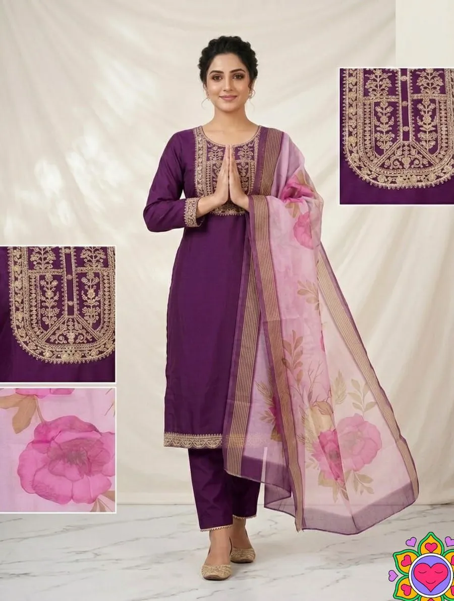 3NEW ARRIVAL SLUB COTTON CUT PASTE EMBROIDERY WORK TOP BOTTOM WITH DUPATTA FESTIVE WEAR WHOLESALE PRICE ETHNIC GARMENT (34)