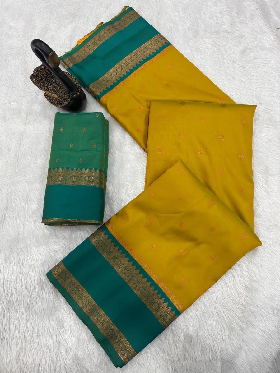 3NEW ARRIVAL TWO TONE SILK ZARI MOTIFS WITH WOVEN CONTRAST ZARI PALLU AND BORDER WORK SAREE WITH UNSTITCHED BLOUSE FESTIVE WEAR WHOLESALE PRICE ETHNIC GARMMENT (34)