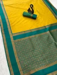 3NEW ARRIVAL TWO TONE SILK ZARI MOTIFS WITH WOVEN CONTRAST ZARI PALLU AND BORDER WORK SAREE WITH UNSTITCHED BLOUSE FESTIVE WEAR WHOLESALE PRICE ETHNIC GARMMENT (36)