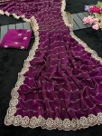 3RICH LOOK FENDY SATIN BEADS EMBROIDERY AND LINING WORK WITH CUTWORK BORDER SAREE WITH UNSTITCHED BLOUSE WEDDING WEAR WHOLESALE PRICE ETHNIC GARMENT (6)