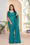 RICH LOOK GEORGETTE EMBROIDERY SEQUENCE WITH PIPING LACE BORDER WORK SAREE WITH UNSTITCHED BLOUSE RAMA