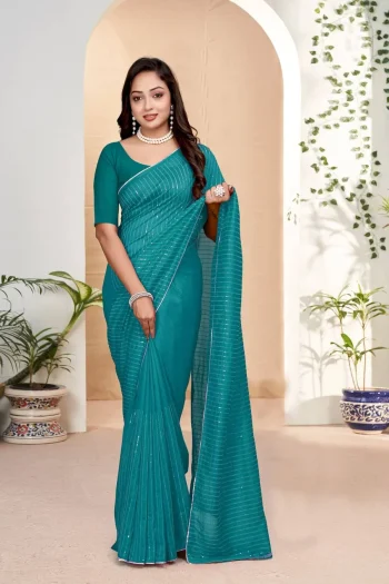 RICH LOOK GEORGETTE EMBROIDERY SEQUENCE WITH PIPING LACE BORDER WORK SAREE WITH UNSTITCHED BLOUSE RAMA