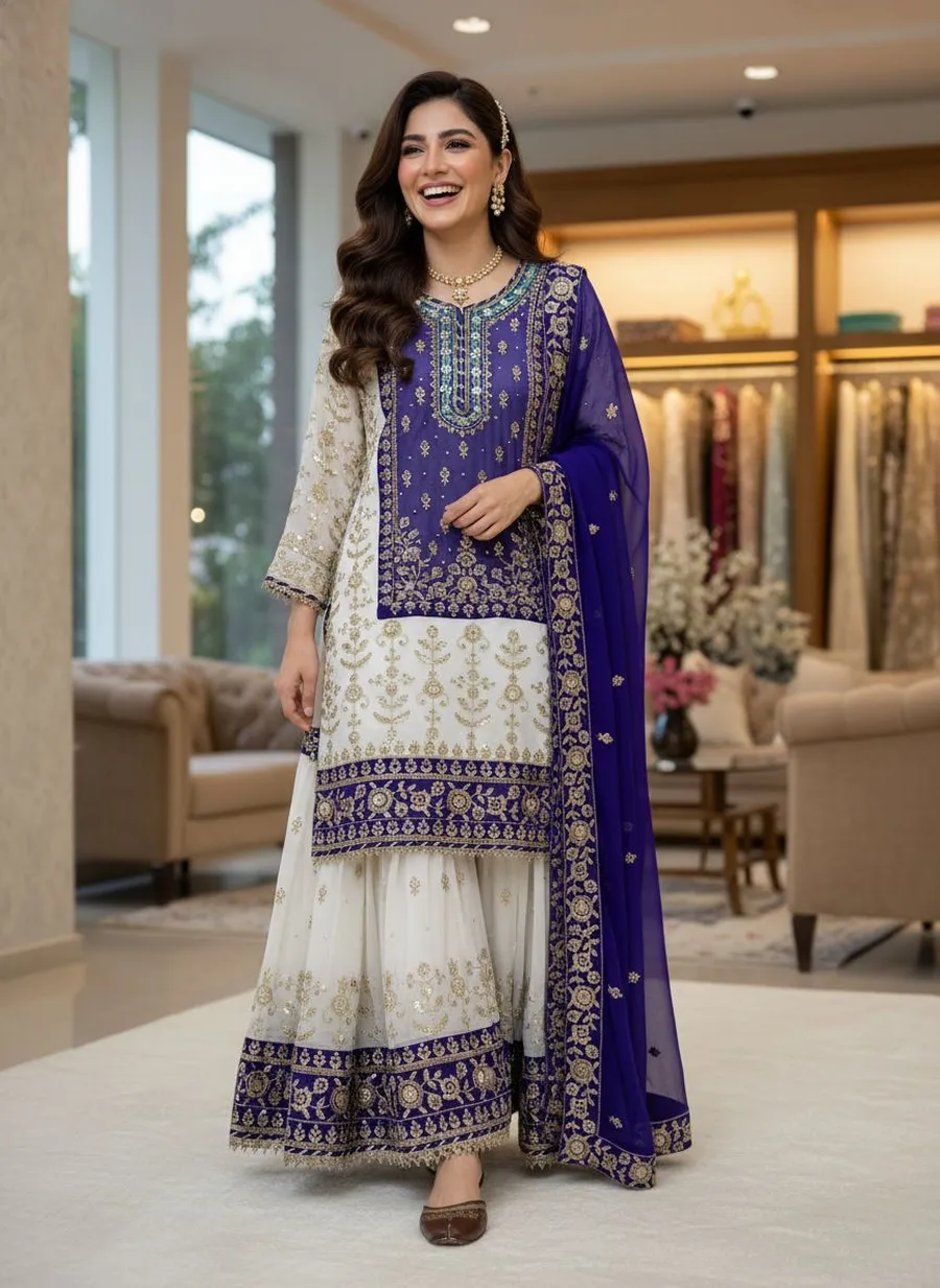 3RICH LOOK GEORGETTE SEQUENCE & ZARI EMBROIDERY WITH PEARL MOTI WORK TOP SHARARA WITH DUPATTA FESTIVE WEAR WHOLESALE PRICE ETHNIC GARMENT (22)