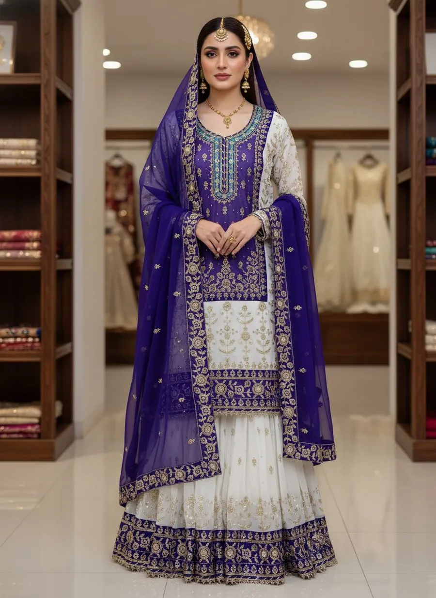 3RICH LOOK GEORGETTE SEQUENCE & ZARI EMBROIDERY WITH PEARL MOTI WORK TOP SHARARA WITH DUPATTA FESTIVE WEAR WHOLESALE PRICE ETHNIC GARMENT (26)