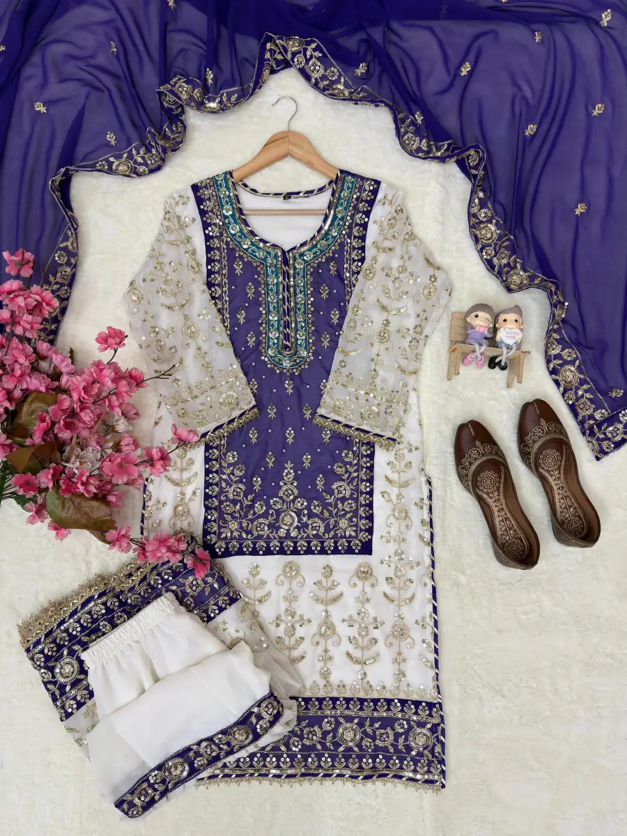 3RICH LOOK GEORGETTE SEQUENCE & ZARI EMBROIDERY WITH PEARL MOTI WORK TOP SHARARA WITH DUPATTA FESTIVE WEAR WHOLESALE PRICE ETHNIC GARMENT (29)