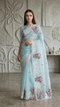 3RICH LOOK ORGANZA MULTI THREAD EMBROIDERY WORK WITH CUTWORK PATCH AND BORDER WORK SAREE WITH UNSTITCHED BLOUSE WEDDING WEAR WHOLESALE PRICE ETHNIC GARMENT (26)