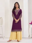 RICH LOOK RAYON EMBROIDERY WORK KURTI PALAZZO SET PURPLE