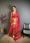 TRENDING BANARASI TISSUE BUTTI WORK WITH HEAVY BORDER SAREE WITH UNSTITCHED BLOUSE RANI