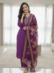 TRENDING SLUB COTTON CUT PASTE EMBROIDERY WORK TOP BOTTOM WITH DUPATTA PURPLE