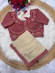 4DESIGNER CRUSH SILK HAND WORK FANCY LACE BORDER WORK SAREE WITH STITCHED BLOUSE FESTIVE WEAR WHOLESALE PRICE ETHNIC GARMENT (28)