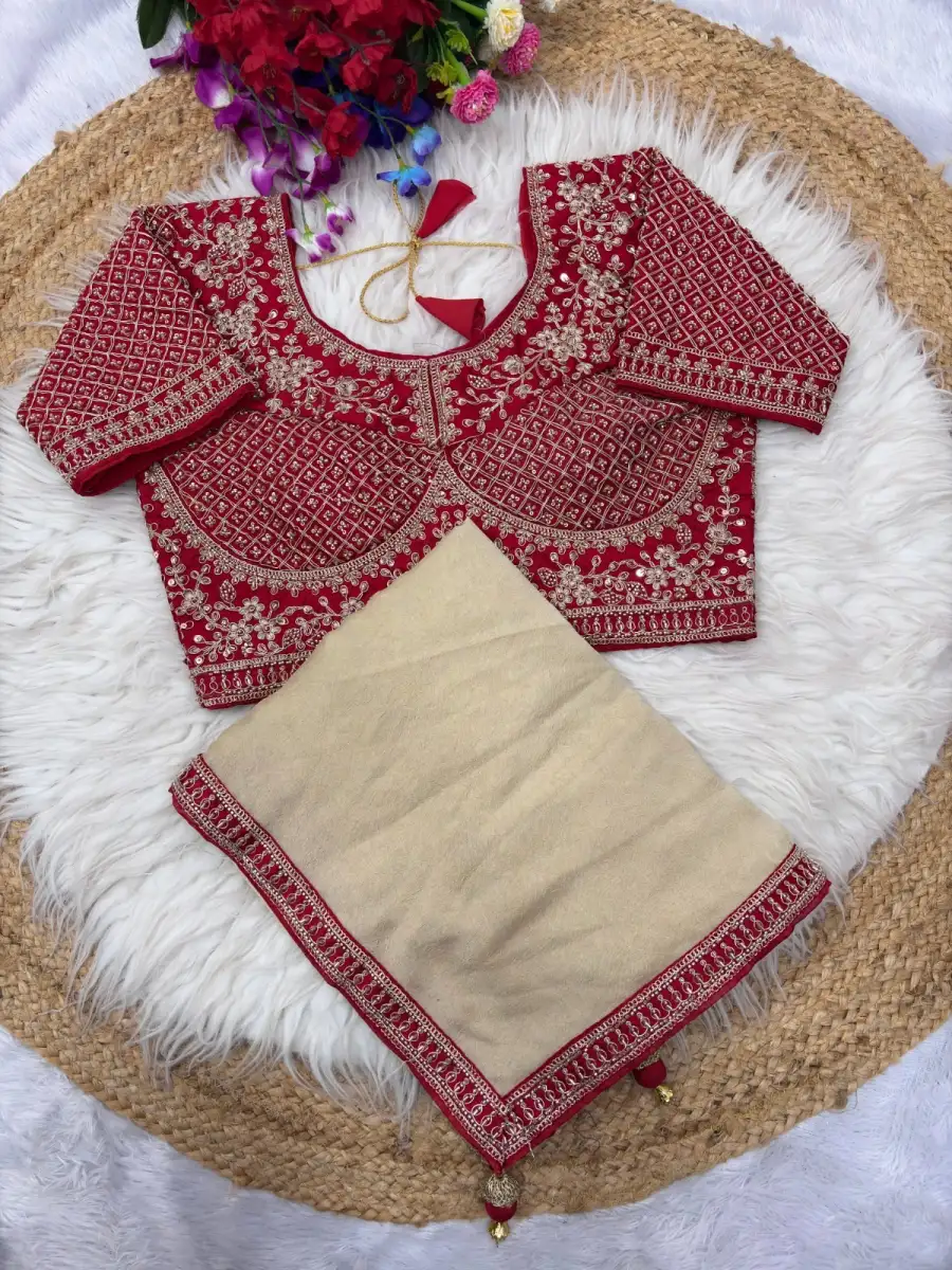 4DESIGNER CRUSH SILK HAND WORK FANCY LACE BORDER WORK SAREE WITH STITCHED BLOUSE FESTIVE WEAR WHOLESALE PRICE ETHNIC GARMENT (26)