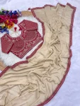 4DESIGNER CRUSH SILK HAND WORK FANCY LACE BORDER WORK SAREE WITH STITCHED BLOUSE FESTIVE WEAR WHOLESALE PRICE ETHNIC GARMENT (28)