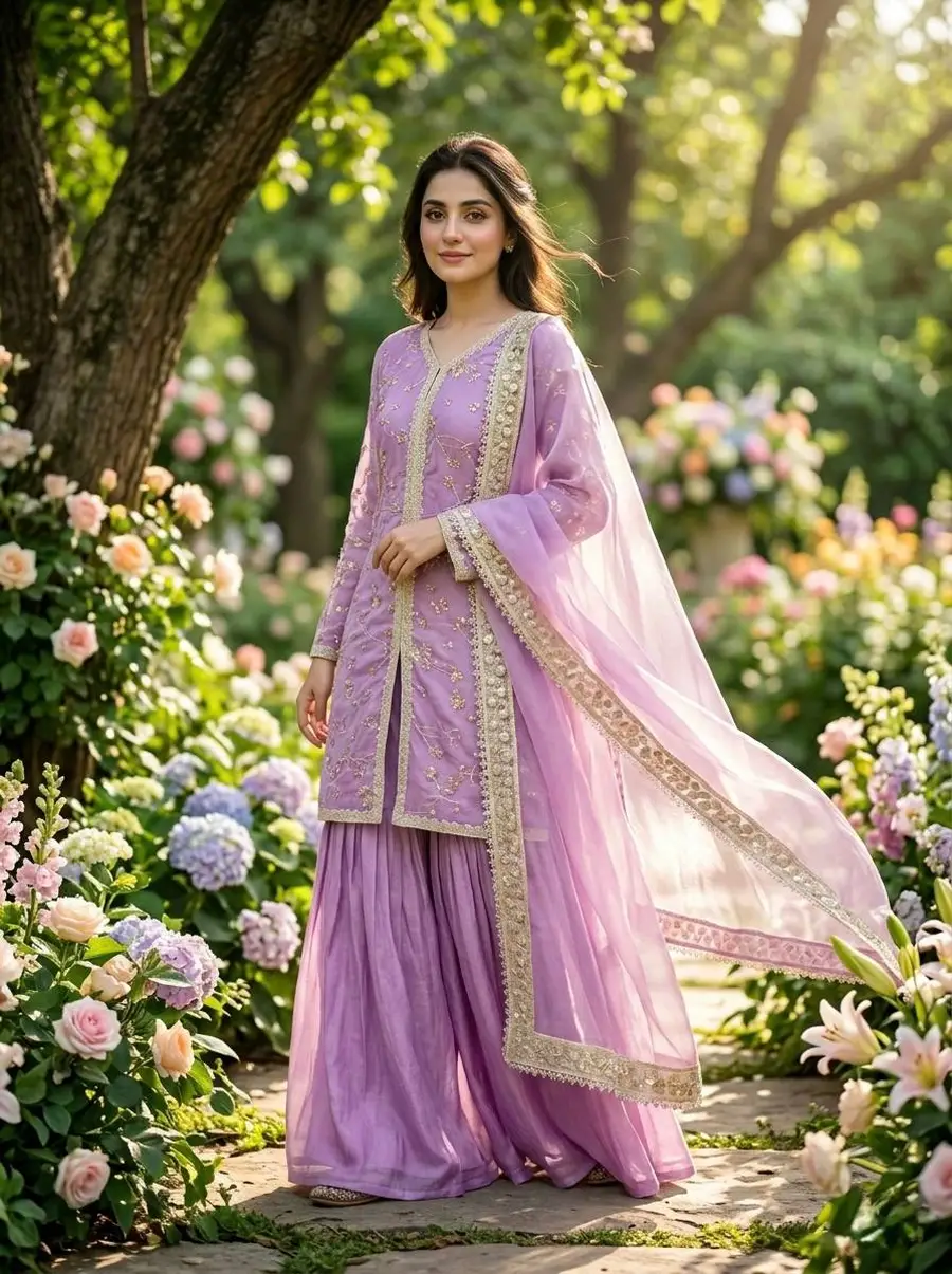 4DESIGNER FENDY SILK EMBROIDERY SEQUENCE & CODING DORI WITH RIVET MOTI WORK TOP PALAZZO WITH DUPATTA FESTIVE WEAR WHOLESALE PRICE ETHNIC GARMENT (16)