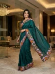 4DESIGNER MANIPURI SILK MULTI COLOUR THREAD EMBROIDERY WITH CUTWORK SAREE WITH UNSTITCHED BLOUSE WEDDING WEAR WHOLESALE PRICE ETHNIC GARMENT (23)
