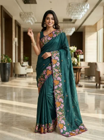 DESIGNER MANIPURI SILK MULTI COLOUR THREAD EMBROIDERY WITH CUTWORK SAREE WITH UNSTITCHED BLOUSE MORPICH