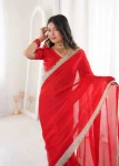 4DESIGNER SATIN SILK FANCY SEQUENCE LACE BORDER WORK SAREE WITH UNSTITCHED BLOUSE WEDDING WEAR WHOLESALE PRICE ETHNIC GARMENT (26)