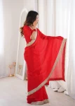 4DESIGNER SATIN SILK FANCY SEQUENCE LACE BORDER WORK SAREE WITH UNSTITCHED BLOUSE WEDDING WEAR WHOLESALE PRICE ETHNIC GARMENT (26)
