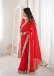 4DESIGNER SATIN SILK FANCY SEQUENCE LACE BORDER WORK SAREE WITH UNSTITCHED BLOUSE WEDDING WEAR WHOLESALE PRICE ETHNIC GARMENT (26)