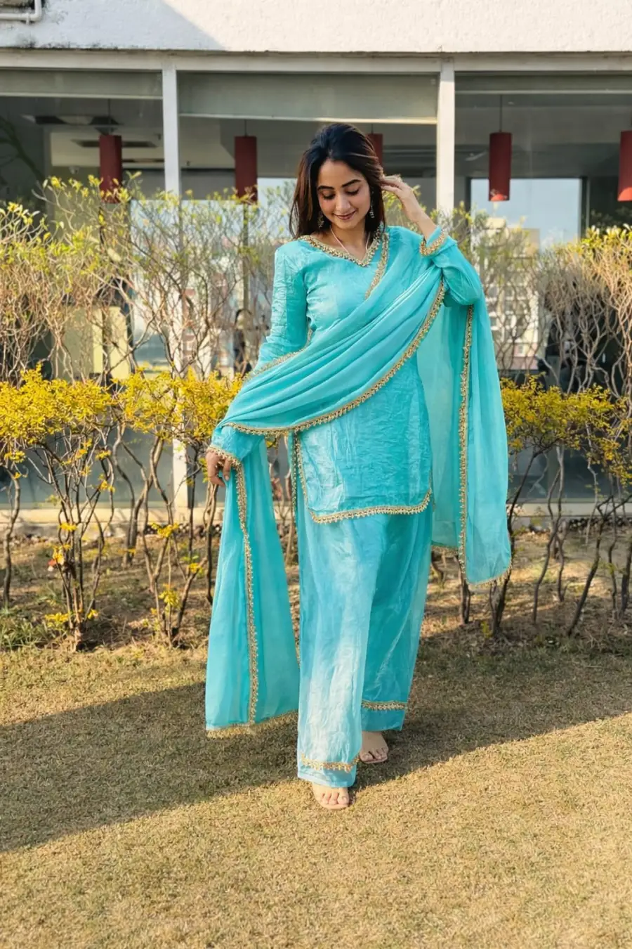 4FANCY FENDY SATIN MIRROR AND MOTI WITH LACE BORDER WORK TOP PALAZZO WITH DUPATTA FESTIVE WEAR WHOLESALE PRICE ETHNIC GARMENT (10)