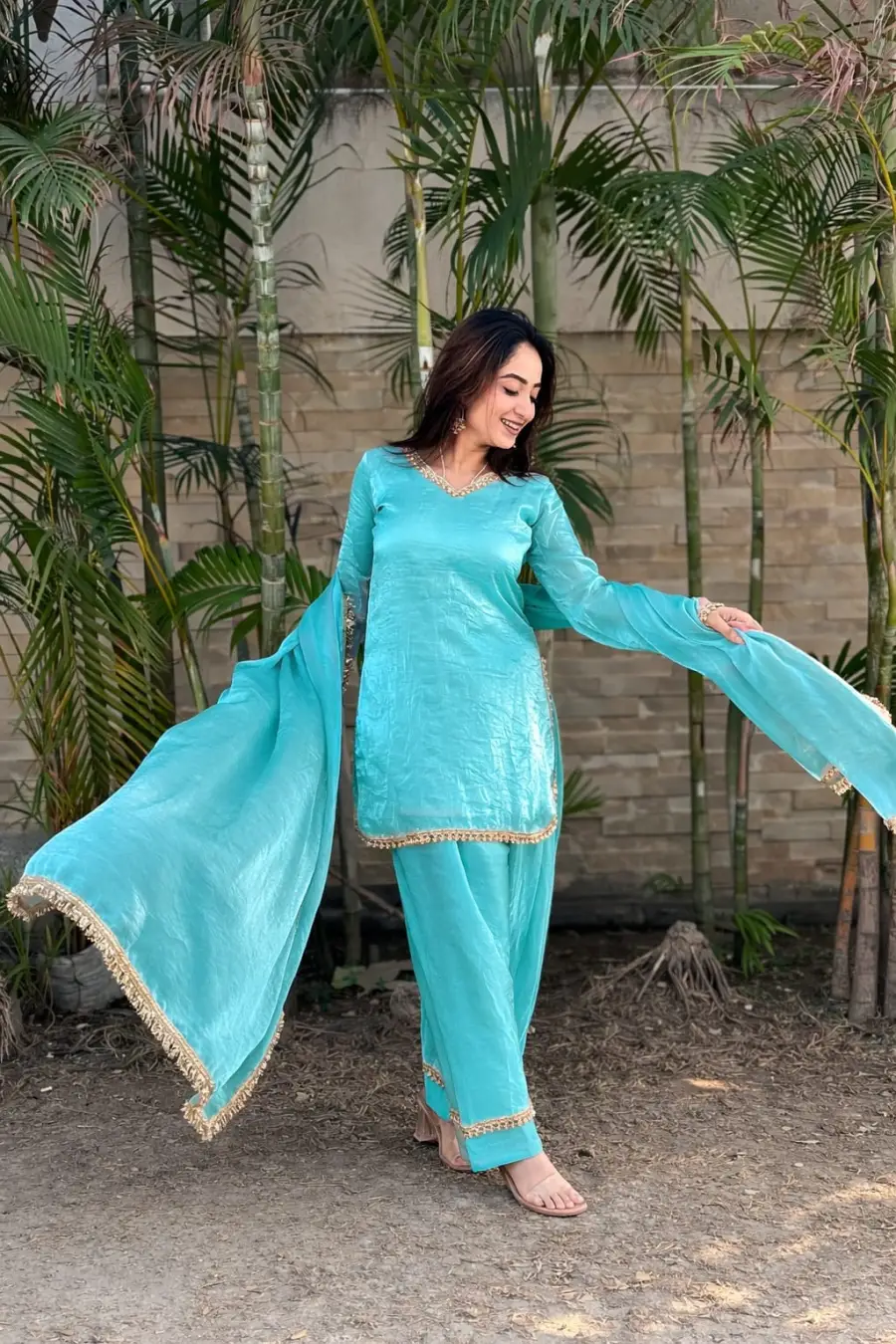 4FANCY FENDY SATIN MIRROR AND MOTI WITH LACE BORDER WORK TOP PALAZZO WITH DUPATTA FESTIVE WEAR WHOLESALE PRICE ETHNIC GARMENT (13)