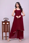 FANCY GEORGETTE SEQUENCE EMBROIDERY WORK TOP PALAZZO WITH DUPATTA MAROON