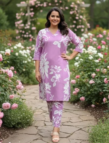 FANCY SLUB COTTON PRINTED WORK TOP PENT SET BABY PINK