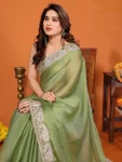 4MODERN CHIFFON EMBROIDERY WORK SAREE WITH UNSTITCHED BLOUSE WEDDING WEAR WHOLESALE PRICE ETHNIC GARMENT (7)