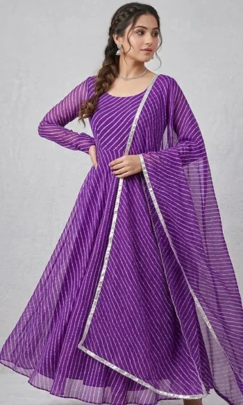 NEW ARRIVAL GEORGETTE PRINT WORK GOWN WITH DUPATTA PURPLE
