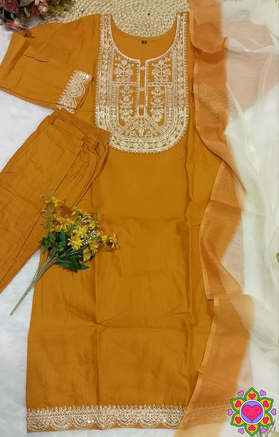 4NEW ARRIVAL SLUB COTTON CUT PASTE EMBROIDERY WORK TOP BOTTOM WITH DUPATTA FESTIVE WEAR WHOLESALE PRICE ETHNIC GARMENT (39)