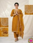4NEW ARRIVAL SLUB COTTON CUT PASTE EMBROIDERY WORK TOP BOTTOM WITH DUPATTA FESTIVE WEAR WHOLESALE PRICE ETHNIC GARMENT (40)