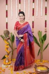 NEW ARRIVAL TWO TONE SILK ZARI MOTIFS WITH WOVEN CONTRAST ZARI PALLU AND BORDER WORK SAREE WITH UNSTITCHED BLOUSE PURPLE AND RED
