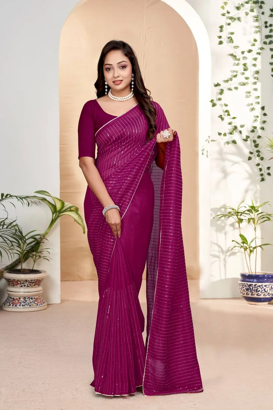 4RICH LOOK GEORGETTE EMBROIDERY SEQUENCE WITH PIPING LACE BORDER WORK SAREE WITH UNSTITCHED BLOUSE FESTIVE WEAR WHOLESALE PRICE ETHNIC GARMENT (18)
